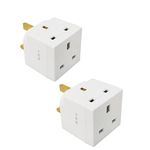 FAMHOME 2 Way block Plug 2 way Plug in Block Mains Adaptor, 2 Way Multi Socket Plug Adaptor, Power Extension Wall Adaptor for Smartphone, Home, Office, Travel (White (2 Pack))