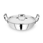 Bergner BE Essentials Triply Stainless Steel 24cm Kadai, 3.1 L Steel Kadhai, Less Oil Use, Healthy Cooking, Faster and Even Heat Distribution, Easy to Clean - Full Induction Bottom and Gas Stove Ready