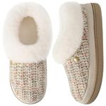 HomeTop Women's Knit Clog Slippers Comfy Warm Memory Foam Non-slip Indoor House Shoes with Fuzzy Collar Oatmeal, 8 US