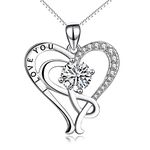 AMDXD Women's 925 Sterling Silver Heart Necklace with Infinity Pendant, Heart Engraved "I Love You" Cubic Zirconia Box Chain 45 cm Women's Gift