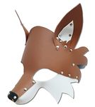 HMILY Handmade leather wolf head mask fox mask cosplay steampunk Halloween costume props (Brown and white)