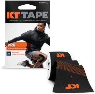 KT Tape, Pro Synthetic Kinesiology Athletic Tape, 20 Count, 10” Precut Strips, Jet Black