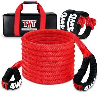 TYT Kinetic Recovery Rope,(1in x 30ft Red) 48000lbs Snatch Strap, Heavy Duty Stretch Nylon Towing Ropes with 2pcs Soft Shackles for Offroad Vehicle, Jeep, SUV, ATV, UTV, Tractor Elastic Ropes Kit