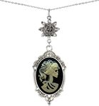 Yspace Lotus Charm Necklace Antique Decor Cameo Pendant 2 Chains Velvet Pouch for Gift, Brass, resin