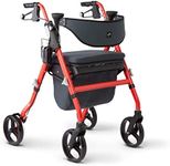 Medline Premium Empower Rollator Walker with Seat, Comfort Handles and Thick Backrest, Folding Walker for Seniors, Microban Antimicrobial Protection, 8" Wheels, Red Frame