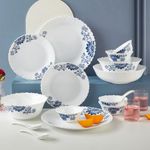 Larah by Borosil 35 Pieces Opalware Dinner Set | for Family of 6 | Microwave & Dishwasher Safe | Bone-Ash Free | Crockery Set for Dining & Gifting | Plates & Bowls (Leona)