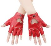 1 Pair Half Finger Leather Gloves, Stylish Red Fingerless Leather Gloves Biker Punk Gloves for Halloween Women Girls Cosplay Performance