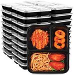 Moretoes 50 Pack 32oz Meal Prep Containers Reusable, 3 Compartment Meal Prep Containers with Lids, Reusable Food Take-Out Lunch Box Microwave/Freezer/Dishwasher Safe