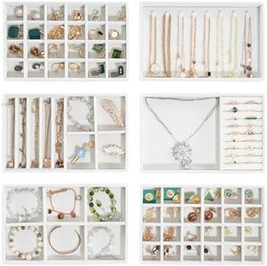 ProCase Stackable Jewelry Organizer Trays for Drawers, Jewelry Drawer Inserts Container Display Case Storage for Earring Necklace Rings Bracelet with Removable Dividers -Warmwhite, 6 Layers