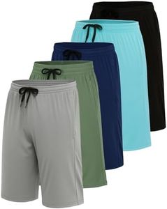 Real Essentials Mens Dry Fit Shorts Dri Active Wear Short Men Athletic Performance Basketball 9 Inch Inseam Sweat Tennis Soccer Running Essentials Gym Casual Workout Sports, Set 17, S, Pack of 5