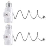 DiCUNO Light Bulb Outlet Socket Adapter with Pull Chain, E26 Light Socket to 2-Prong Polarized Electrical Outlet Converter for Christmas Lights, Porch Lights, UL Listed, White, Pack of 2