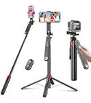 Huryfox Selfie Stick Phone Tripod - 180cm Tall Cell Phone Holder with Detachable Wireless Remote, Phone Stand for Recording, Video and Picture, Compatible with iPhone, Android Phone, Camera & Gopro