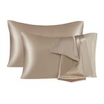 Maple&Stone Satin Pillowcase for Hair and Skin 2 Pack - Taupe Soft Silky Pillow Cases Standard Size, Summer Cooling Silk Pillow Cover with Envelope Closure, 20x26 inches