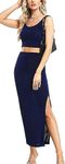 MISS MOLY Women's 2 Piece Sequin Long Maxi Skirt Set Glitter Sparkly Prom Evening Night Party Maxi Dress Spaghetti Strap Crop Top Blue L