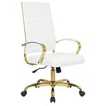 LANDSUN Home Office Chair High Back Executive Chair Ribbed PU Leather Computer Desk Chair with Armrests Soft Padded Adjustable Height Swivel Conference Gold Frame White