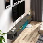 Bixiaomei Floating TV Stand with LED Lights, 71'' Wall Mounted TV Cabinet with 2 Doors and 3 Cabinets, Modern Entertainment Media Console Center Large Storage Shelf Under TV (70.86IN, Dark Grey)