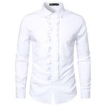 Kinkia Mens Tuxedo Shirts Slim Fit Long Sleeve Button Down Pleated Dress Shirt Tops for Prom Party Wedding, White 01, XX-Large