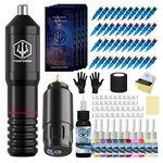 Tattoo Pen Kit - POSEIDON Wireless Tattoo Machine Kit, Tattoo Gun Kit with Tattoo Power Supply and 40 Pcs Tattoo Cartridge Needles, Complete Tattoo Kit Tattoo Supplies for Beginners