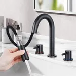 HGN Widespread Bathroom Faucet 3 Hole 8 inch Bathroom Sink Faucet with Pull Down Sprayer Pull Out Bathroom Faucet with Pop-Up Drain 2 Handle Oil Rubbed Bronze Bathroom Faucet