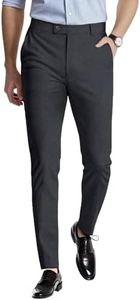 GINGTTO Mens Grey Dress Pants Slim Fit Chino Pants for Men Stretch(32W30L,Grey Plain with Extended Belt)
