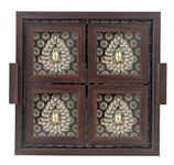 ROSHNI by Sunita Bali Tray in Brocade Silk with Wooden Frame with Matching Coasters with Zardozi Embroidery (Black and Gold)
