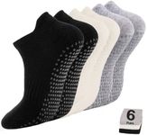kepiibi 6 Pairs Black White Pilates Grip Socks, Non Slip Yoga Grippy Crew Socks for Barre Hospital Barefoot Workout Dance Ballet