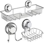 iPEGTOP Bathroom Shower Caddy Basket, Shower Shelf & Soap Dish Holder & Bath Hanging Hook Set for Shower Organizer Storage, Rustproof Stainless Steel, No Drilling Suction Cup - 3 Pack