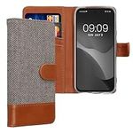 kwmobile Wallet Case Compatible with Google Pixel 8a - Case Fabric and Faux Leather Phone Flip Cover - Light Grey/Brown