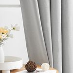 100% Blackout Curtains for Bedroom 90 Inch Modern Solid Living Room Thermal Grey Blackout Eyelet Curtains Noise Reducing Linen Look Set of 2 Curtain Panels for Office Studio/Hotel, 52" wide