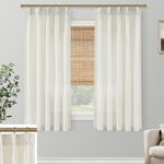 SHINELAND 45 Inches Long Cream Linen Extra Wide Window Sliding Door Curtains for Patio,Light Filtering Semi Sheer Double Pinch Pleated Custom Curtains for Sliding Glass Doors Sunroom