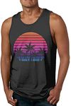 Bomugtee Men's Beach Tank Top Cotton Palm Tree Sunset Graphic Tee Shirts Black L