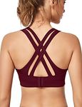 Yvette Women's High Impact Sports Bras Full Support Criss Cross Back Sexy Running Bra for Plus Size, Burgundy, M(DF)