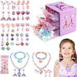 Kids Toys for Ages 5-7 Girls Jewelry Box, Toddler Toys for Girls 8-10, Clip on Earrings Adjustable Rings, Unicorn and Mermaid Toy for Pretend Play & Dress up 3 4 5 6 Kids Birthday Christmas Gifts