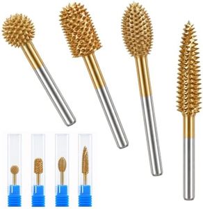 CAELUM Titanium Coated Rotary Burr Set 4Pcs, 1/8" Coarse, Wood Carving Bit