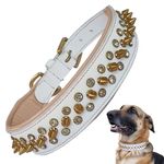 Bruby Premium Leather Dog Collar with Soft Padding, Brass Studs & Brass Spikes, Dog Neck Belt, Dog Belt, Genuine Leather Collar for Dog, 1.5 inch Width (Large)