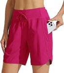 Willit Women's 7" Athletic Running Shorts Long Workout Hiking Shorts Quick Dry High Waisted Active Shorts Zipper Pocket Rose XL