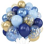 Navy Blue Gold Balloon, 60 Packs 12 Inch Metallic Blue and Macaron Blue Balloons with Metallic Gold Confetti Balloons for Birthday Party Decorations, Wedding, Bridal Shower, Baby Shower