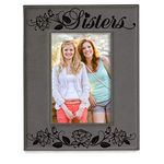 KATE POSH Sisters Engraved Leather Picture Frame - Maid of Honor Gifts, Matron of Honor Gifts, Bridesmaid Wedding Gifts, Birthday Gifts, Big Sister, Little Sister, Best Friend (4x6-Vertical)