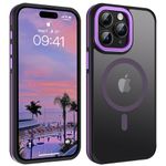 YINLAI Magnetic for iPhone 15 Pro Max Case, Phone Case iPhone 15 Pro Max [Compatible with MagSafe] Translucent Matte TPU Anti-Slip Strip Design Shockproof Slim Protective Case 6.7 Inch, Black/Purple