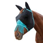 WeatherBeeta ComFiTec Deluxe Fine Mesh Mask with Ears & Tassels, Black/Turquoise, Cob