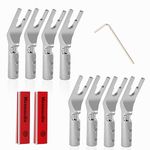 8Pcs Speaker Spade Connectors,Screw Locking Speaker Wire Connector,Fork Spade Plug 45 Degree for Speaker Wire DIY (with Heat Shrink Tube) (Rhodium Plated)