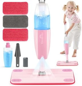 Dreamon Kids Spray Mop - Real Working Toddler Cleaning Set with Water Sprayer & 3 Washable Mop Pads & Scraper, Pretend Play Montessori Housekeeping Toys Gifts for Toddlers Kids Girls Boys(Pink)