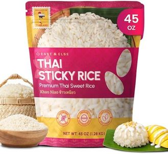 East and Else Thai Sticky Rice (Sweet Rice), 45 oz Bulk Resealable Bag, Authentic Soft Glutinous White Rice Perfect for Mango Sticky Rice, Desserts & Asian Food, Product of Thailand