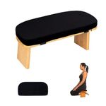 Meditation Bench with Cushion Foldable Ergonomic Bamboo Kneeling Stool Seiza FelizMax Bench Wooden Meditation Stool Chair Zen Lotus Yoga Stool Floor Sitting Prayer Bench Removable Pillow (Black)