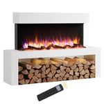 Endeavour Fires Wykeham 47" Wall Mounted Electric Fireplace Suite with Off-White Surround & Base Plinth, 3D Flame Effect, 13-Colour LED Lighting, 1-2kW Heater, Remote Control