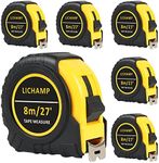 Lichamp 27FT/8M SAE and Metric Tape Measure 6 Pack, Retractable and Easy Read Measuring Tape Bulk Set, Min 1/8 inch Fraction and 1mm Scale