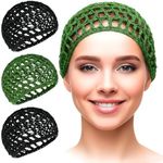 4 Pcs Crochet Hair Net for Sleeping – Breathable Mesh Hair Wrap Net, Lightweight Polyester Wrap Cap for Night Protection & Styling – Stretch Size May Vary 0.5–1", Home & Salon Use (Black & Green)