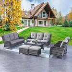 Rilyson Wicker Patio Furniture Sofa Set - 7 Piece Rattan Outdoor Patio Sectional Conversation Sets with 2 Sofa,2 Armrest Chairs,1 Coffee Table and 2 Ottomans for Porch Deck Garden(Mixed Grey/Grey)