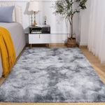 Calore Area Rugs Fluffy Living Room Rugs 80x120cm, Shaggy Area Rug Bedroom Carpet Large Rug Soft Kids Room Rugs Comfortable Floor Mat for Home Decor (Grey White, 80 x 120 cm)