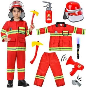 Ulikey Disfraz Bombero Niño, Kit Bombero para Niños, Casco Bombero Niño, Accesorios de Bombero, Extintor de Fuego, Juguetes de Bombero Niños para Carnaval Fiestas de Disfraces Niños (Rojo, L)
